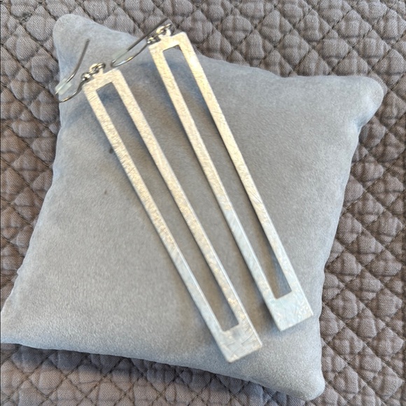 Silver Rectangular Drop Earrings - Picture 2 of 3